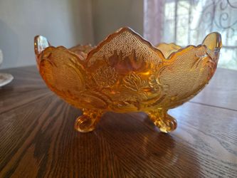 Vintage Jeanette glass footed carnival glass bowl