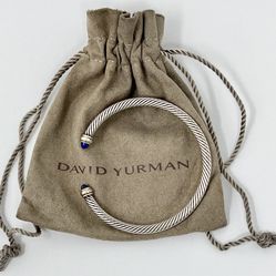 David Yurman Classic Cable Bracelet 4mm Sterling Silver w/18K Lapis Azul Bangle