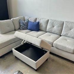 Grey Brand New L Shape Fabric Sectional Sofa/Couch, Ottoman 