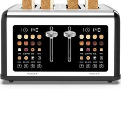 Tostadora con pantalla táctil de 4 rebanadas, temporizador digital de acero inoxidable, tostadoras de panel de control doble, 8 ajustes de sombra, 6 t