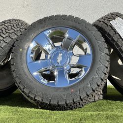 Chrome 20” Chevy wheels Silverado Tahoe rims AT tires 275/60R20 GMC Sierra Yukon Suburban 6x5.5