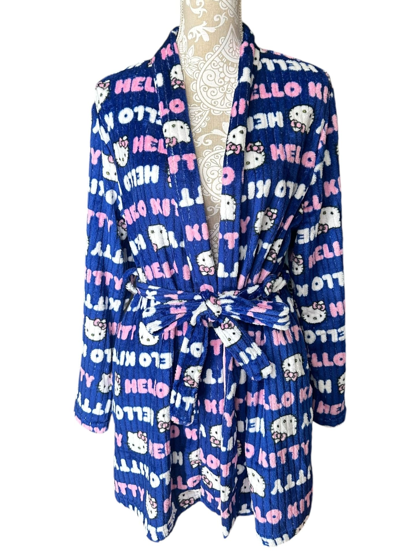 Hello Kitty Sanrio Navy Blue Bath Robe NEW - Size Large