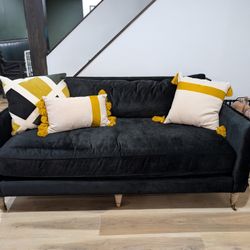 Anthropologie Black Velvet Couch 