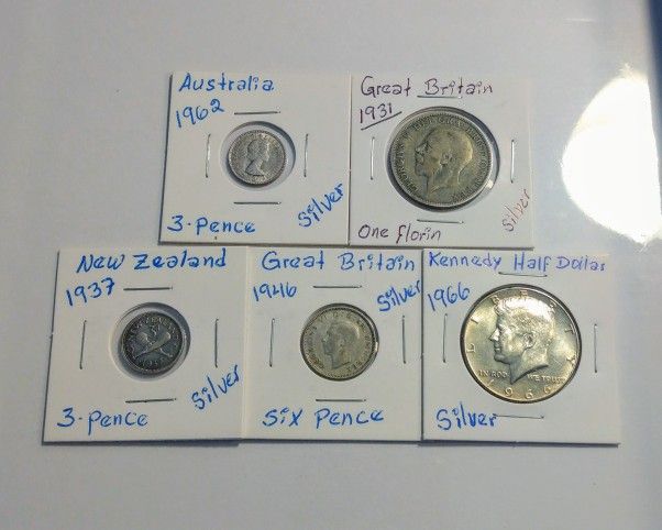 Set Of- 5 - Beautiful Silver World Coins