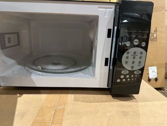 White Countertop Microwave with Black Control Panel