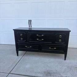 Vintage Black Dresser By Bassett - Solid Wood 