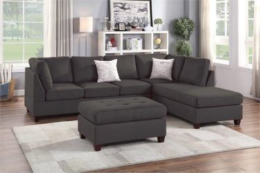 3 Piece Reversible Sectional Sofa Set W/ Ottoman-Ebony Color