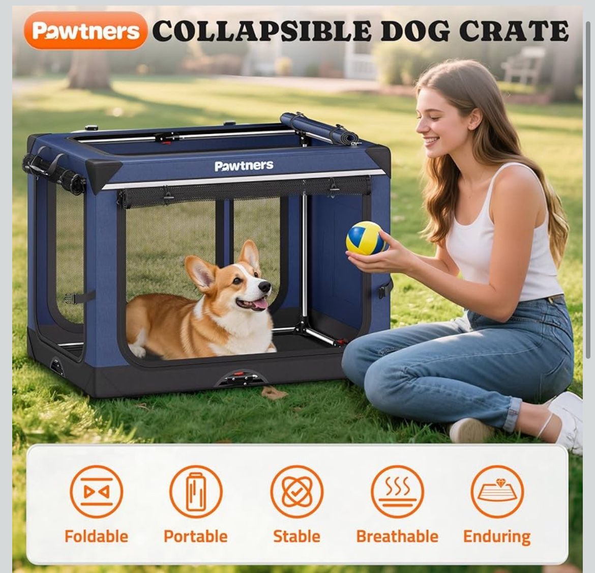 ๐ธ Collapsible Dog Crate: 30 Inch Foldable Soft Sided Dog Crate for Medium Dogs, Portable Dog Travel Kennel with Soft Mat for Indoors & Outdoors, Blue