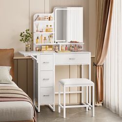 Makeup Vanity Desk with LED Mirror, Lights, 4 Drawers, USB Ports & Stool, White Brand new, still in the box 💲120 A724 数量 2
