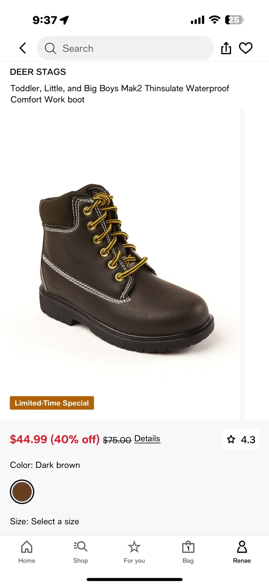 13M Little- Big Boys Thinsulate Waterproof Comfort Work boot