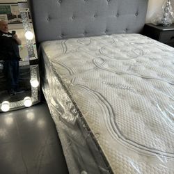 Queen Bed Frame Fabric Headboard 