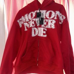 Mixed Emotions Red “End” Rhinestones Hoodie