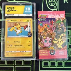 Pokemon Pikachu On The Ball Graded 10 + Pokemon Center Taipei Pikachu Promo Sealed
