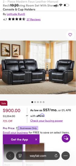 2 - Piece Modern Faux Leather Manual Reclining Living Room Set With Storage Console & Cup Holders