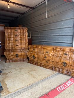 vintage ornate, serpentine or Bombe-style curved) front dresser and armoire combo.