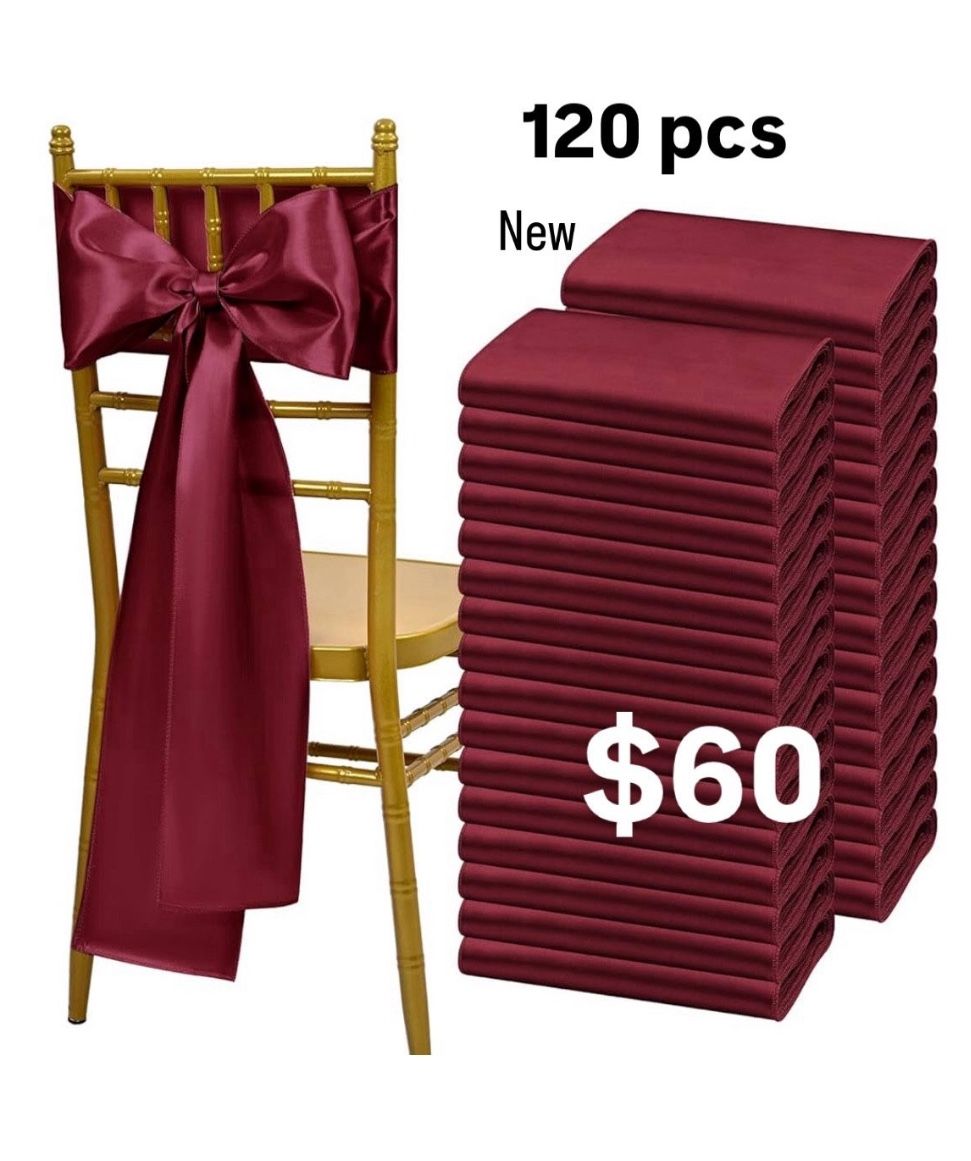 120 Satin Chair Sashes Burgundy NEW