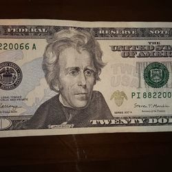  20 dollar bill 2017 year  Unique in serial number 
