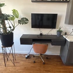 Modern Floating Workstation + Velvet Chair – Loft Office Setup