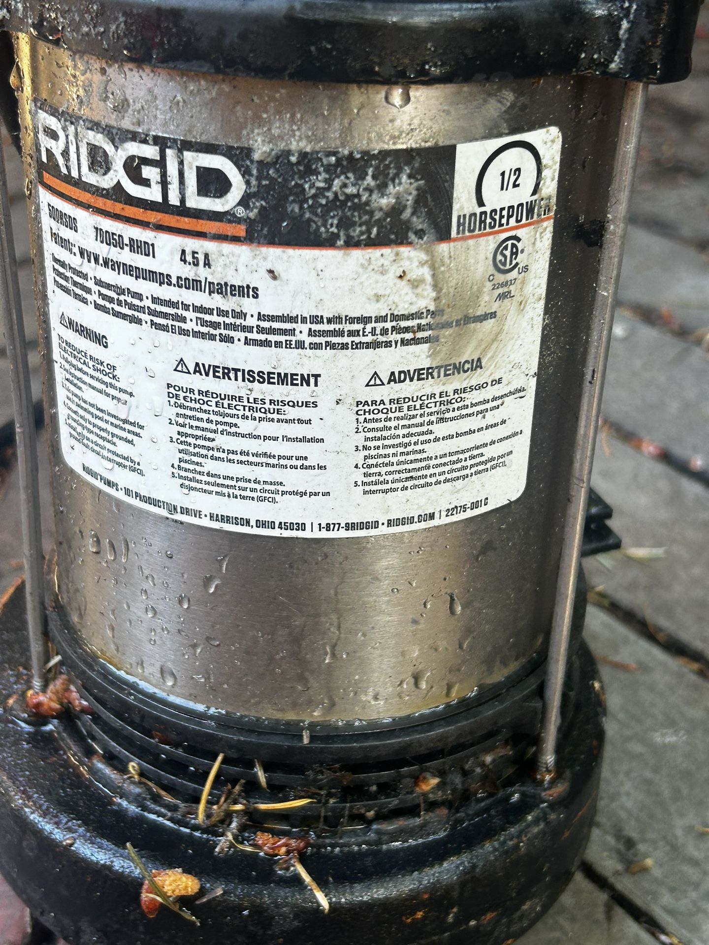 Sub Pump ridgit 1/2 Hp