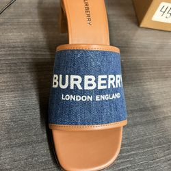 Burberry Women's Carolyn Denim Slides Sandals, UK 5/US38