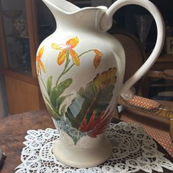 Decorative Pitcher Handpainted, Tropical Floral Design/Paradise