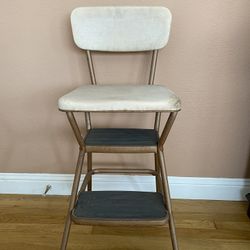 Cosco Vintage Mid-Century Modern White Fold Out Steps Stool Chair