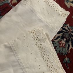 Vintage White Pillowcases with Eyelet Lace Trim Standard 29”x20” Pair