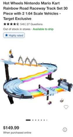 Hot Wheels Nintendo Mario Kart Rainbow Road Raceway Track Set 30 Piece 2 Cars