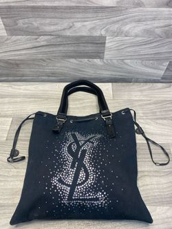 Yves Saint Laurent Rhinestone Logo Canvas Tote (162418-2)
