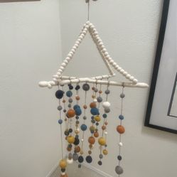 Felt Ball Crib Mobile With Oak Wood Wall Hanger