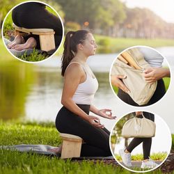 Prajna Meditation Bench Bamboo Folding Yoga Stool with Cushion & Carry Bag Beige