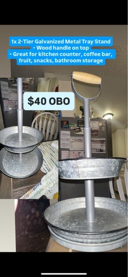 2-Tier Galvanized Metal Tray Stand
