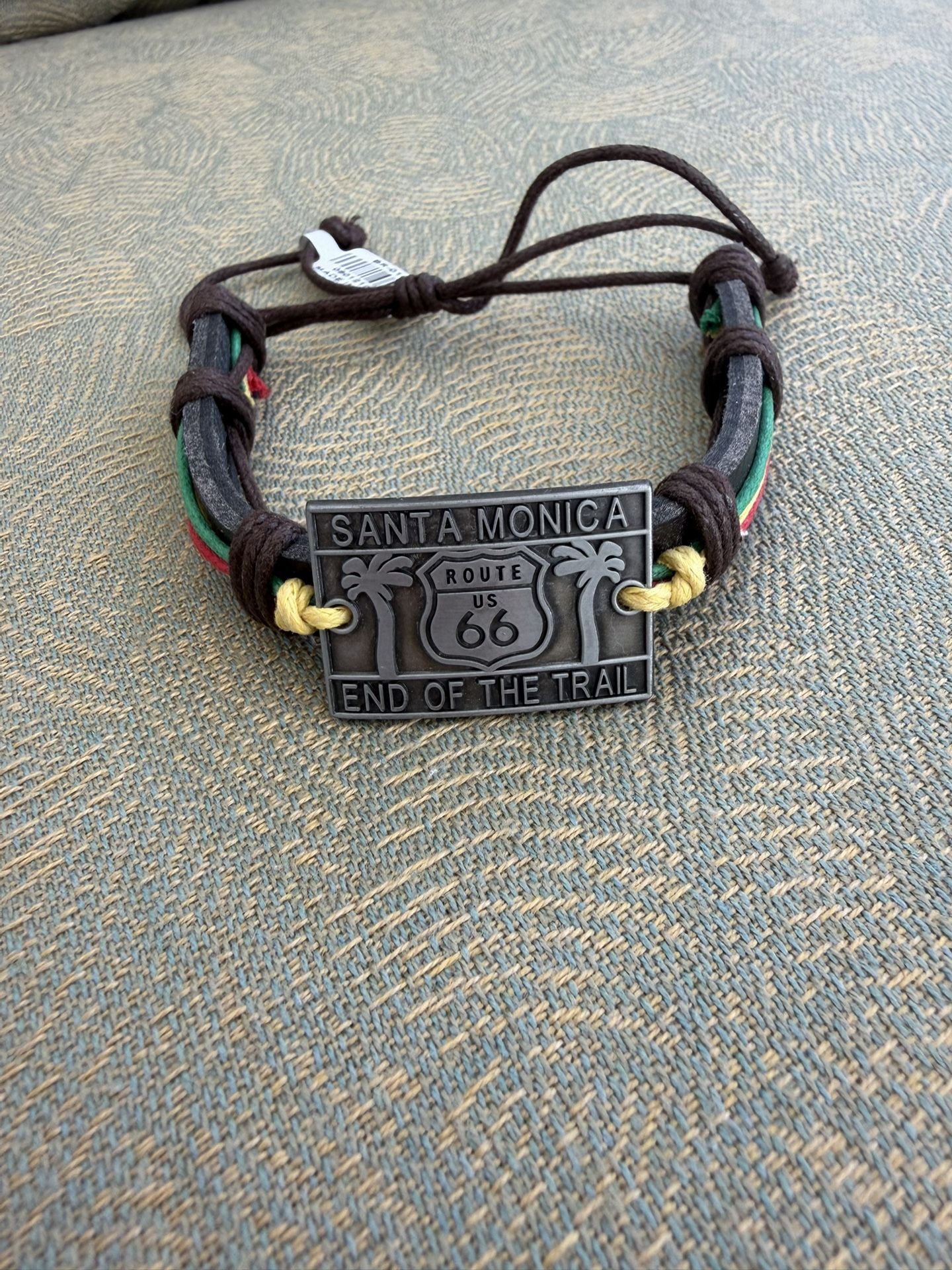 santa monica route 66 end of trail leather men’s wrap bracelet brand new one size adjustable