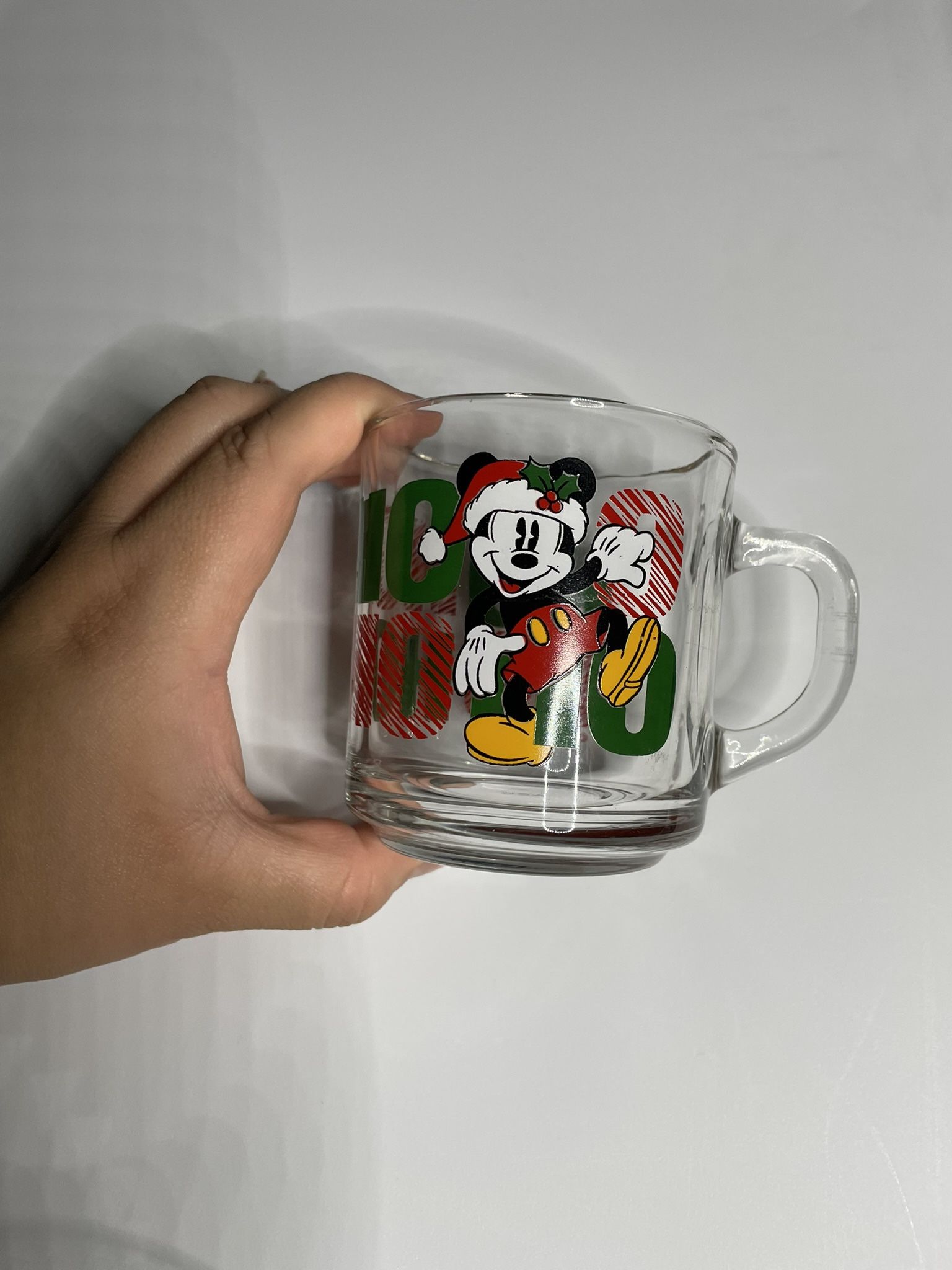 Disney Mickey Mouse Christmas Glass Mug  Holiday Design
