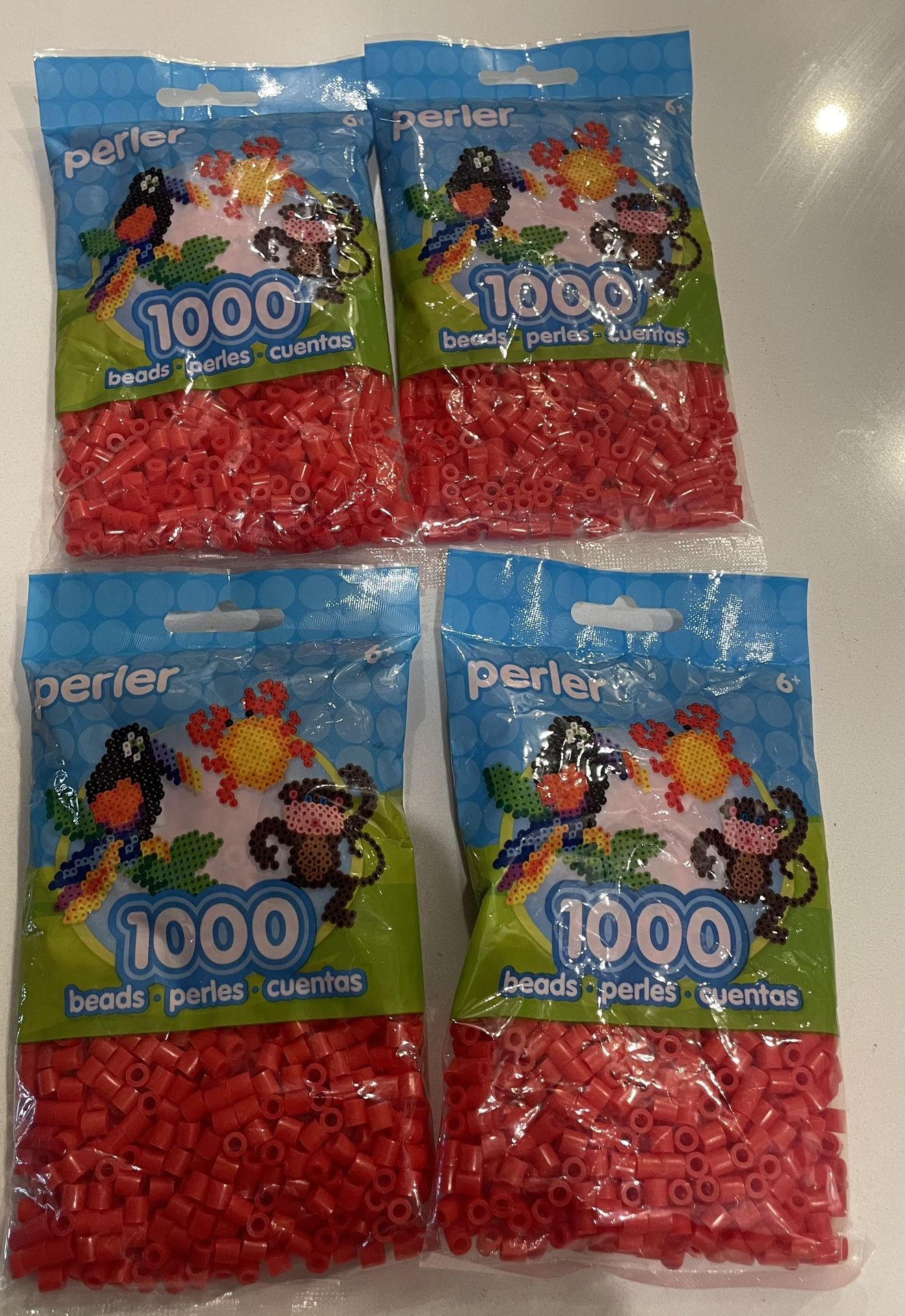 Perler Red Fuse Craft Beads Red, 4 Packages, New