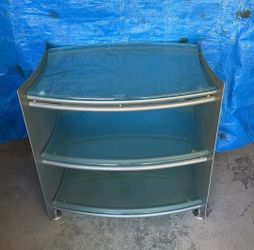 Modern 3-Tier Glass & Metal Accent Table (24"L x 17"W x 25"H)
