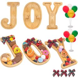3PCS Bamboo Christmas Decorations Letters Charcuterie Board Box-(with 14 Balloons and Bow) Joy Charcuterie Letters Fillable Food Christmas Party Suppl