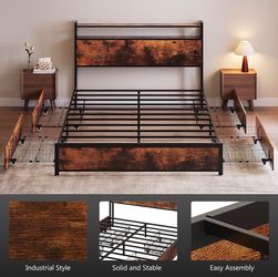 King size bed frame with four drawers