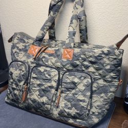 Joan & David 21-Inch Diamond Quilted Camo Nylon Travel Tote