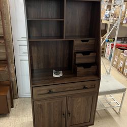 64" Engineered Wood Storage Desk & Hutch with Keyboard Drawer - Dark Walnut