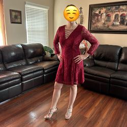 Burgundy Lace Cocktail Dress