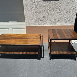 Wood Coffee Table On Wheels And End Table