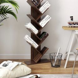 Tree Bookshelf, 9-Tier Bookcase, Large Bookshelf, Space-Saving Corner Shelf, Book Tree, Holds Books, CDs, Games, for Bedroom, Living Room, Home Office