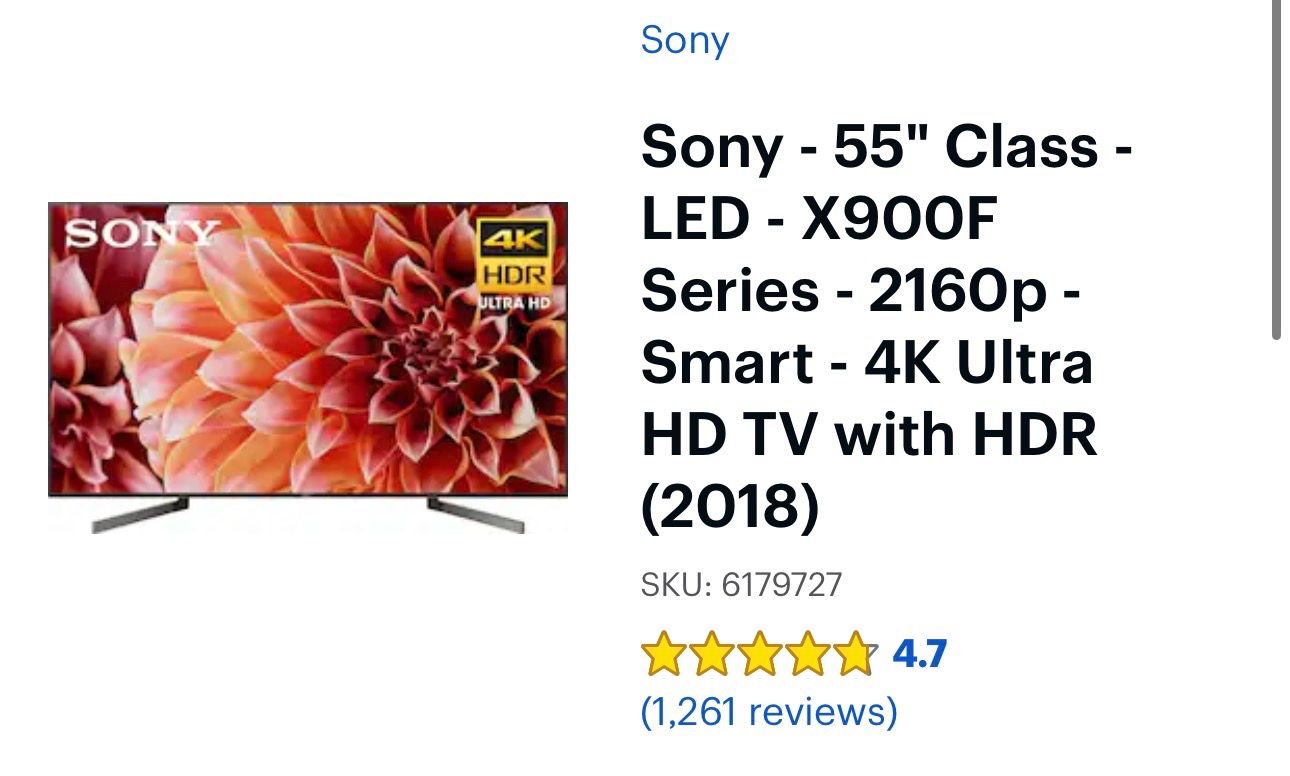 55" Sony 4K HDR Smart TV (X900F) - Premium Picture - Open to best offers