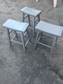 3 Grey Wooden Barstools