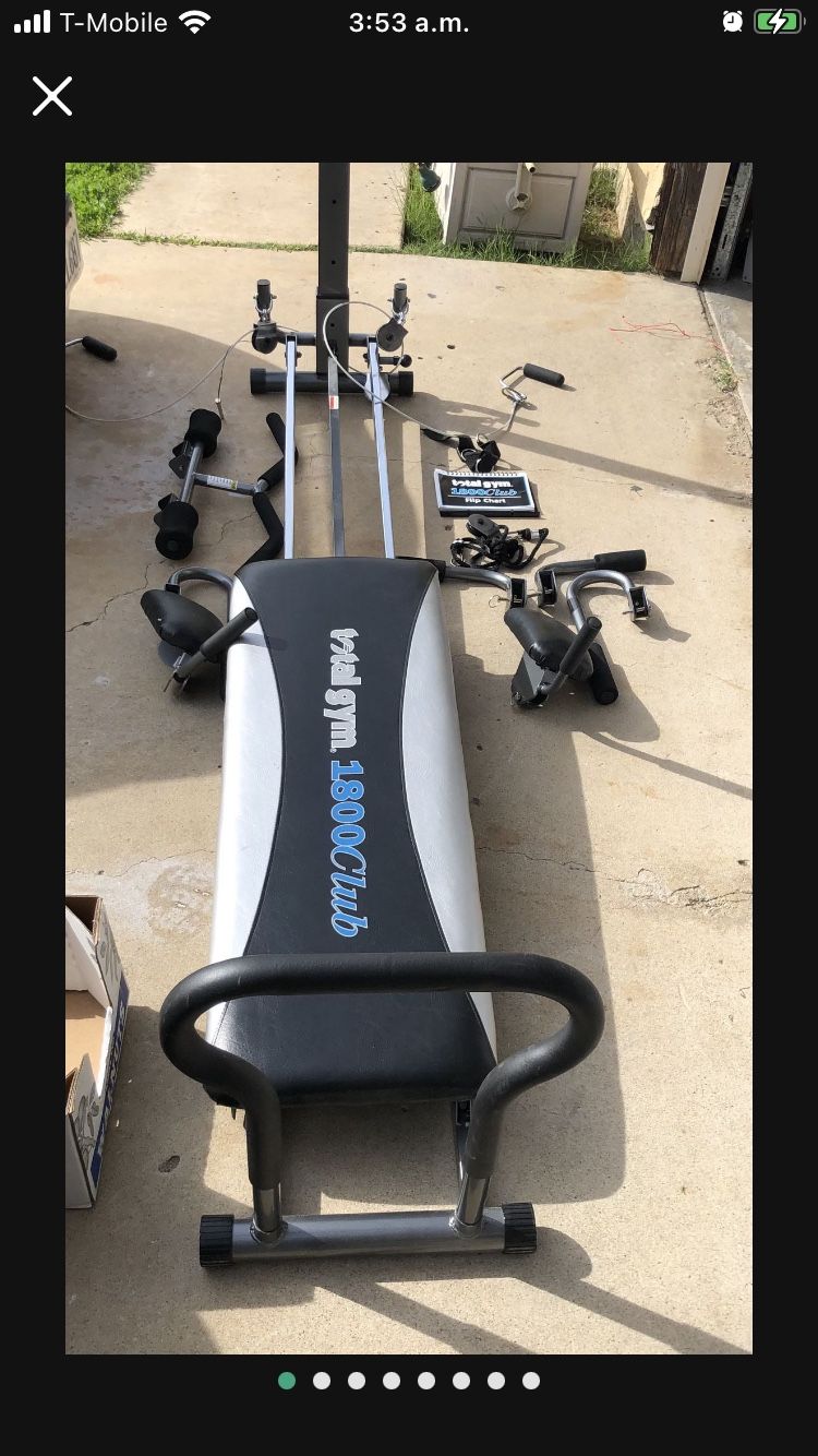 Total Gym 1800 Club w Pilates Bar, Ab Crunch, Wing, Dip and Press Up Bars GREAT
