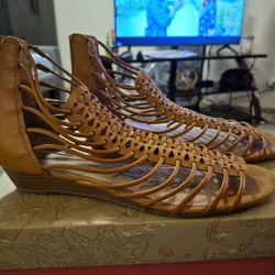 Strappy Leather Laces With Back Zip Wedge Size 8