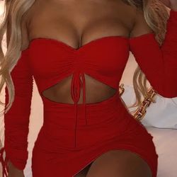 Off The Shoulder Drawstring Bodycon Dress 