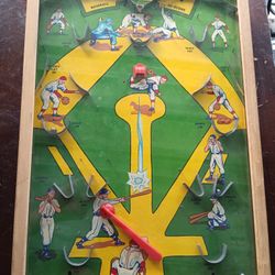 Antique Vintage Collectable Poosh EM Up Baseball Pinball Game Wooden And Glass