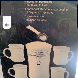 Coffee/tea  Porcelain Set Of 4 Cups 14 Ounces And Coffee/ Tea Porcelain Container By Simply Joie